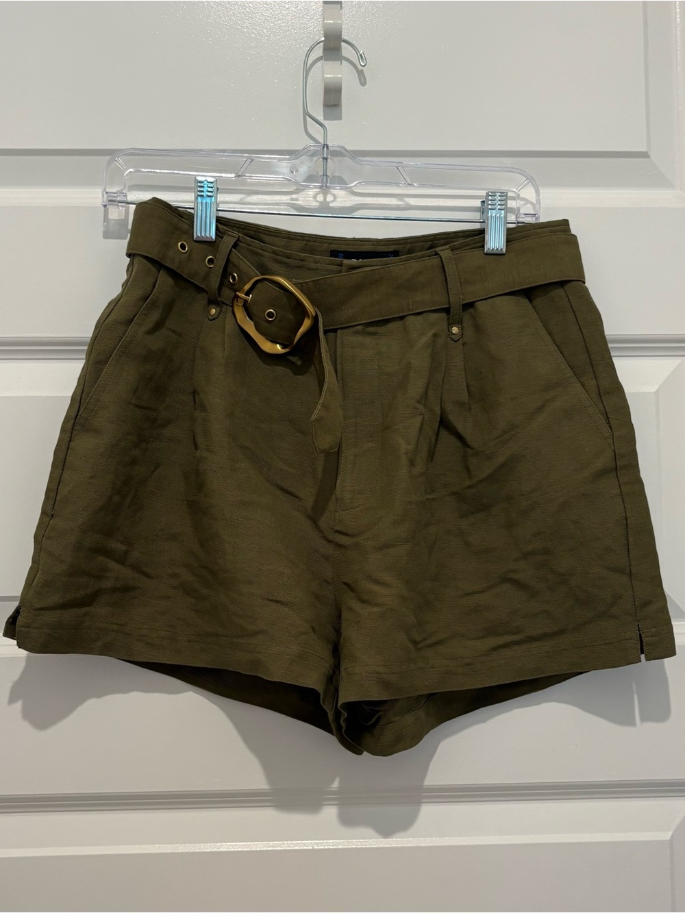 PAIGE Olive Green Belted High-Waist Shorts